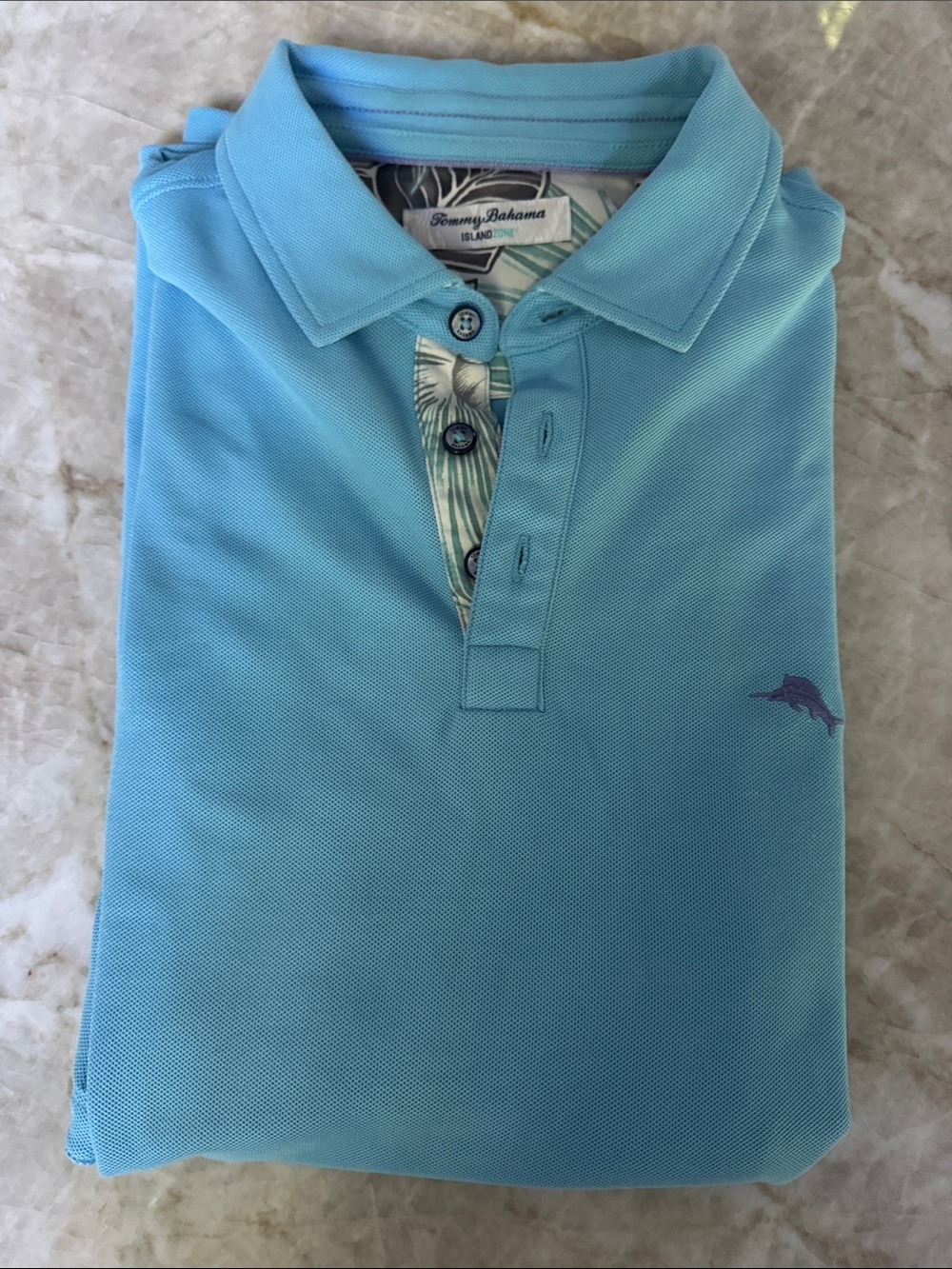 Tommy Bahama Aqua Blue Polo with Embroidered Fish Logo